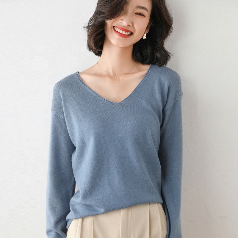 Rts autumn women's cheap clothing wholesale stock, loose casual wear, V-neck knitted top, women's cardigan, basic women's sweater